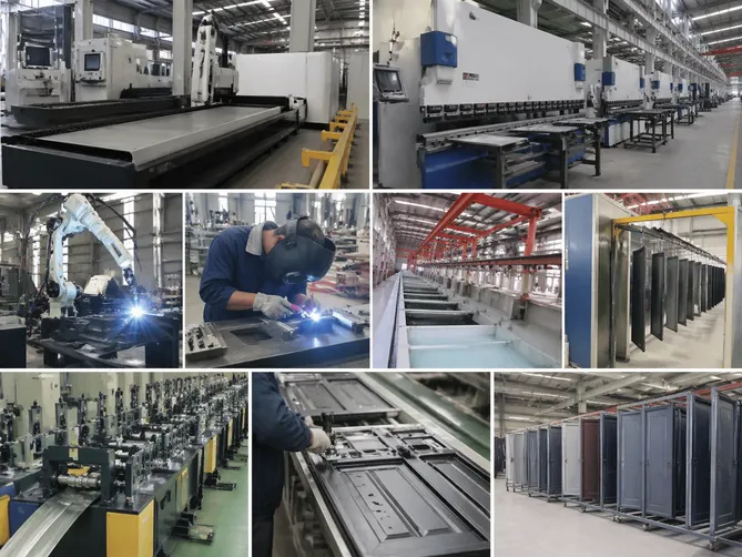 EUWOO factory floor showing CNC laser cutting and press brake forming lines