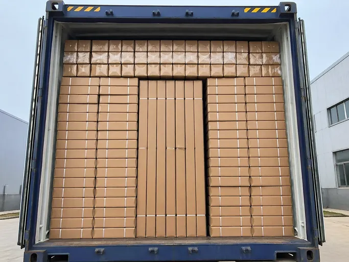 Hollow metal commercial doors in KD flat-pack configuration loaded into a 40HQ shipping container