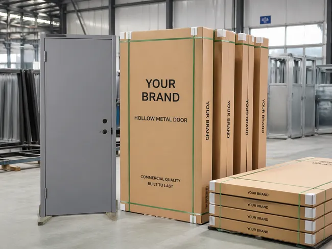 OEM private label hollow metal commercial door with custom brand packaging