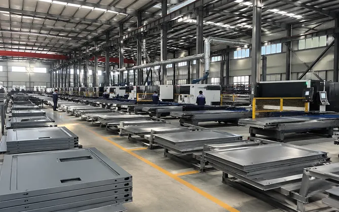 EUWOO factory production floor showing multiple steel door production lines running simultaneously in Luoyang
