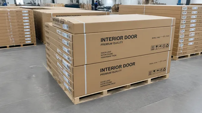 EUWOO OEM door KD flat-pack packaging with branded cartons