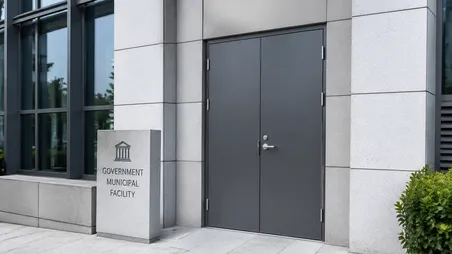 Heavy duty security door installed at government municipal facility entrance