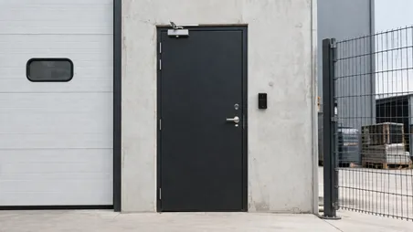 Heavy duty security door at warehouse and distribution center perimeter access point