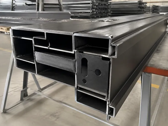 Cross-section view of 1.5mm SPCC cold-rolled steel door body with full-perimeter internal frame and reinforced lock zone