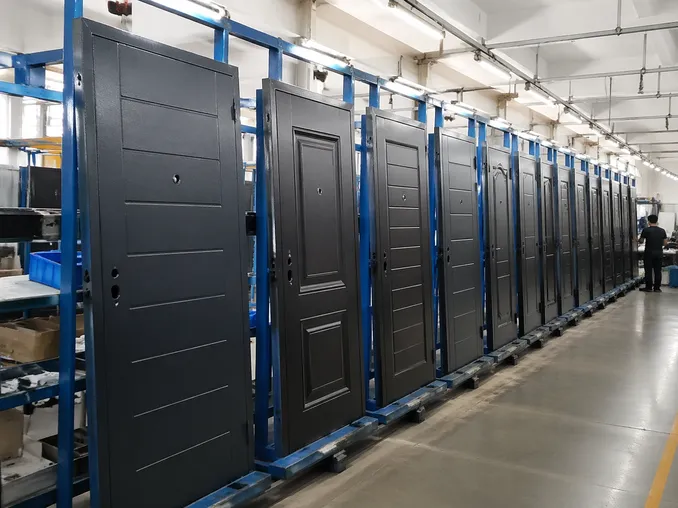 OEM security door production line with custom branding and panel configurations